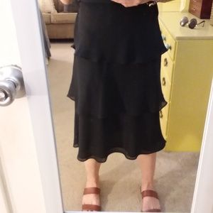 Tiered Midi Black Flowy Skirt